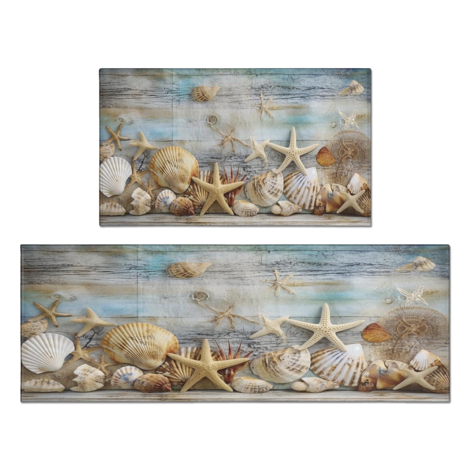 Welcome Indoor,Blue Ocean Beach Starfish Kitchen Rugs Set, 17x29 +17x47 ...