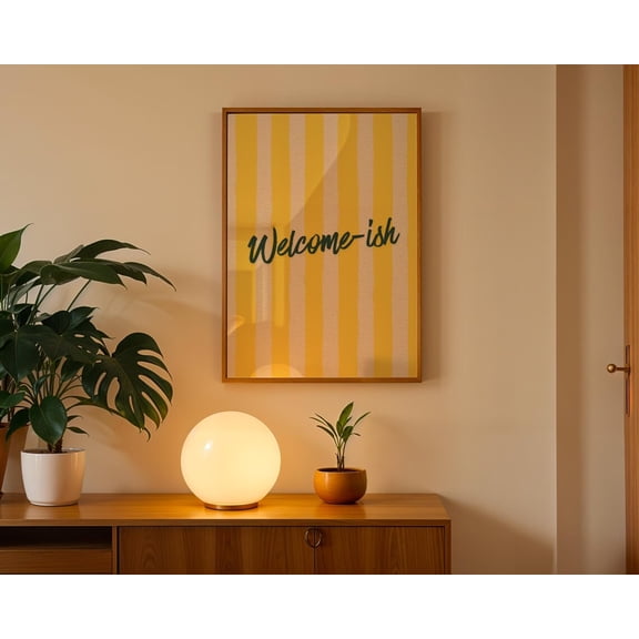 Welcome Ish Sign Wall Art, Funny Housewarming Gift, Mid Century Modern Striped Poster, Sarcastic Entryway Decor, Retro Aesthetic Print Unframed Paper Print