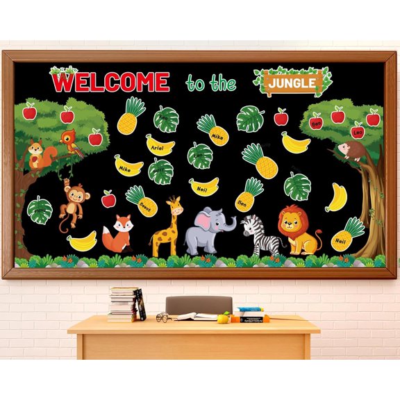 Welcome to The Jungle Bulletin Board Set Jungle Theme Classroom Decor Wild Animal Border Cutouts for Teacher Summer Back to School Educational Chalkboard Door Wall Decor