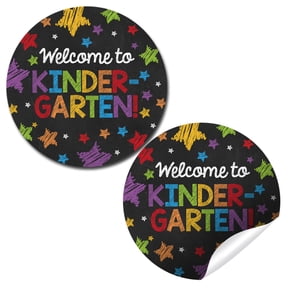 Welcome to Kindergarten Grade Chalkboard Stickers for Kids 40 Count, 2 Inch Round Back to School Stickers for Teachers, First Day Labels for Goodie Bags and Classroom Supplies by Amanda Creation