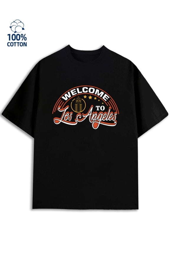 Welcome LA Tee for men Los Angeles 180G 100% Cotton black graphics usa Classic Unisex Shirt Graphic Tee tshirts Vintage Unisex Shirt Crewneck tshirts Funny Unisex Shirt Printed tshirts