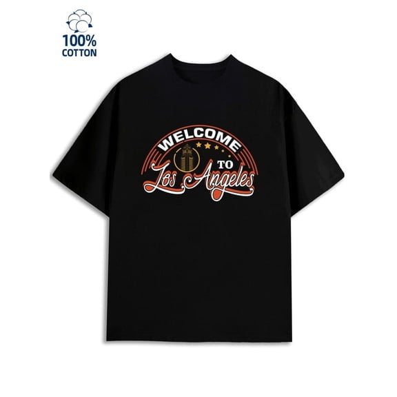 Greenink Welcome LA Tee for men Los Angeles 180G 100% Cotton black graphics usa Classic Unisex Shirt Graphic Tee tshirts Vintage Unisex Shirt Crewneck tshirts Funny Unisex Shirt Printed tshirts