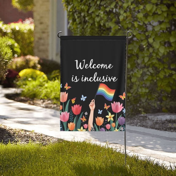 Welcome LGBTQ+ Pride Garden Flag 12x18 Inch Double Sided Rainbow Flag & Flowers Outdoor Decor For Yard Lawn Patio House.