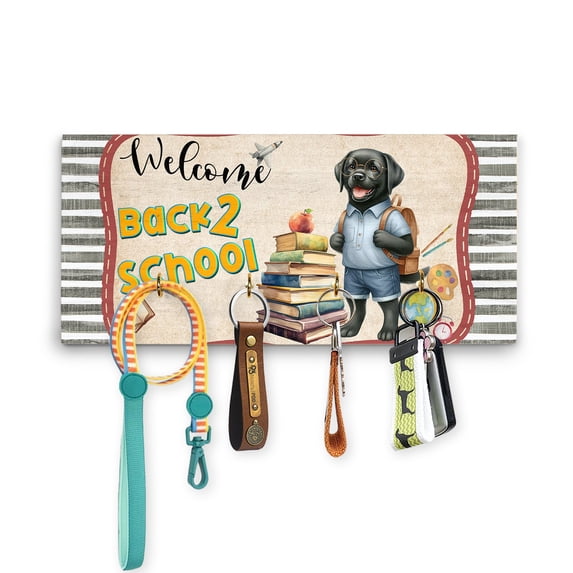 Welcome Labrador Retriever Back to School Vintage Retro Wood Key Holder Lab Dog Lover Gifts Wall-mounted Key Rack Home Decor - 02012