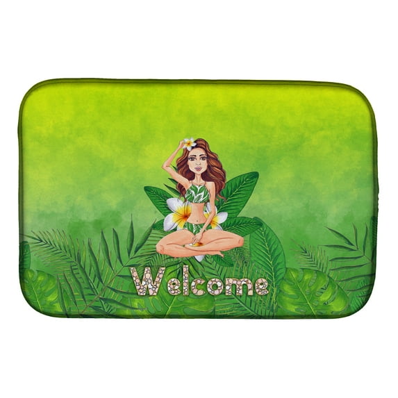 Welcome Lady in Bikini Summer Dish Drying Mat