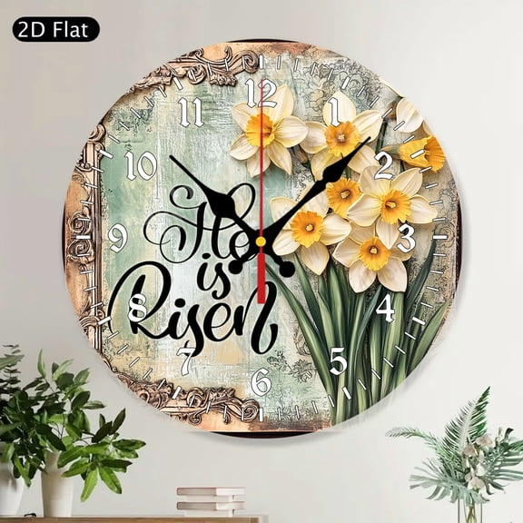 Welcome Ladybug Floral Garden Round Wall Clock Silent Non Ticking Home Decor