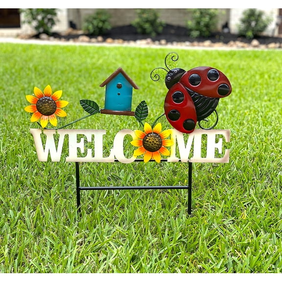 Welcome Ladybug Garden Stake Large Outdoor Decor Backyard Frontyard Home Business 20" x 21"