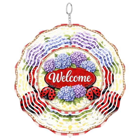 Welcome Ladybug Hydrangea 3D Wind Spinner Stainless Steel Garden Gift