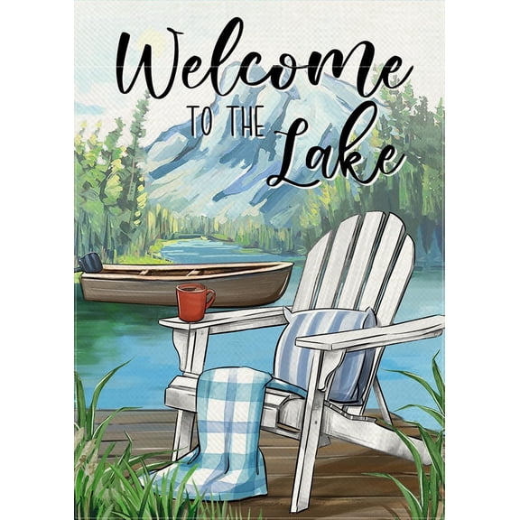 Welcome To The Lake Adirondack Chair Decorative Garden Flag, Spring Summer Lakehouse Boat Yard Outside Decorations, Seasonal Burlap Outdoor Small Home Decor Double Sided 12 x 18