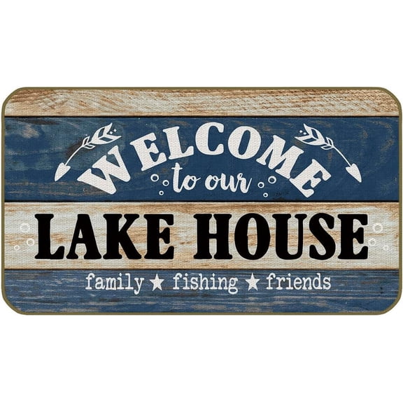Welcome to Our Lake House Mats for Front Door Entry Front Porch Doormat Non-Slip Carpet Rugs Floor Mat Decorative for Home Bathroom Kitchen Indoor 16x24 Inch