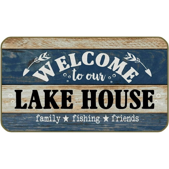 Welcome to Our Lake House Mats for Front Door Entry Front Porch Doormat Non-Slip Carpet Rugs Floor Mat Decorative for Home Bathroom Kitchen Indoor 16x24 Inch