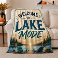 thumbnail image 1 of Welcome Lake Mode Sunset Scene, Peaceful Mountain Lake Scene, Warm Flannel Blanket for Cabin and Lodge with Detailed Artwork, Outdoor Lovers Camping Gift, Rustic Home Decor, 1 of 9