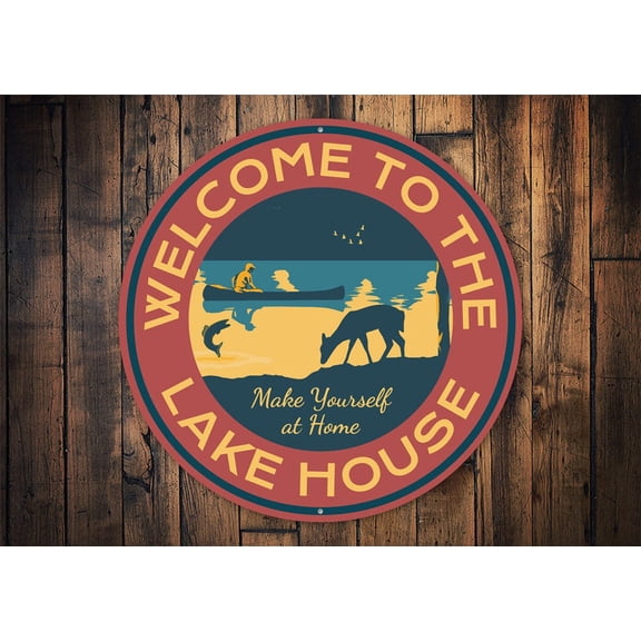 Welcome To Lake Sign Lake House Decor Lake Lovers Sign Sign For Lake Lakes Boating Lovers Sign For Dock House Dock Decor - Metal SignSize: 12 x 12 inch