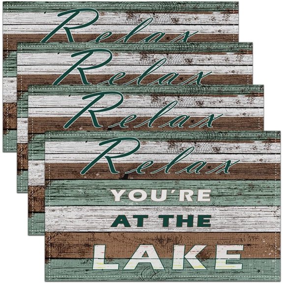 Welcome to The LakeKitchen Dinner Party Decor Table Mats, Lake Rules Square Placemat for Kitchen Dining Table Decoration,Lake House Decor Green Table Place Mats,18"x12"