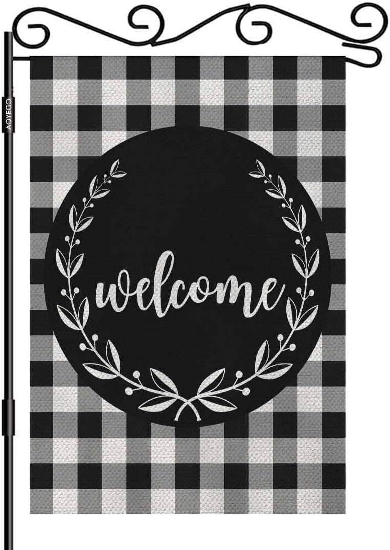 Scott Black & White Modern Tartan Crest Garden Flag - Welcome Style