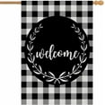 thumbnail image 1 of Welcome Laurel Wreath House Flag 28 x 40 Inch Large Vertical Double Sided Black White Buffalo Check Plaid Seasonal Outside Décor for Garden Yard Farmhouse Flags, 1 of 6