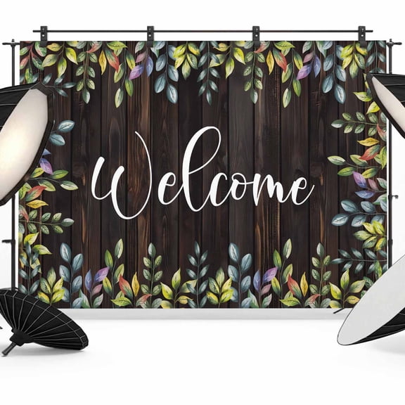 Welcome Leaf Backdrop for Photoshoot,Photography Photo Studio Background Wall Backdrop,Pastoral Summer Botanical Wooden Brown Back Drop Banner Panel for Portraits Wedding Party Live Streaming 7x5Ft