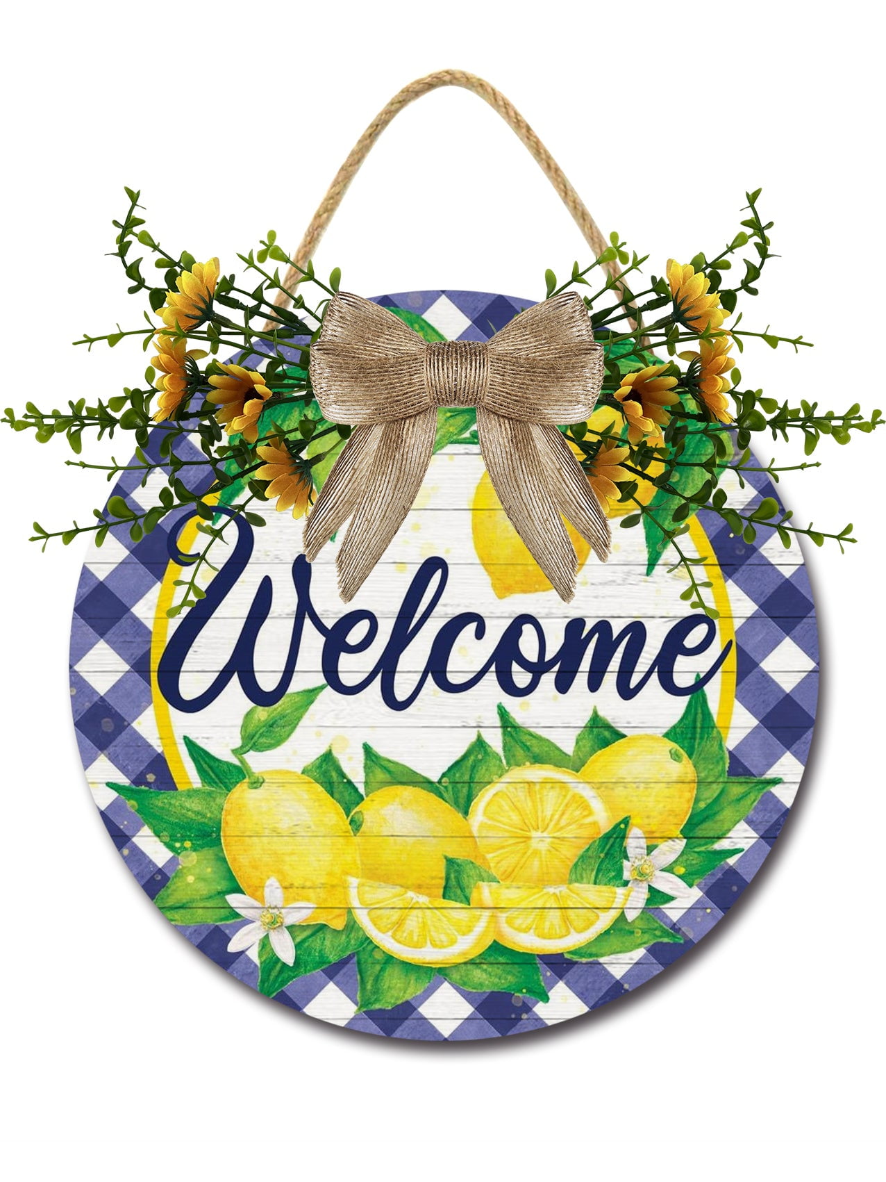 Lemon Door Sign Home Decor Round Wood Wreaths Wall Hanging Sign