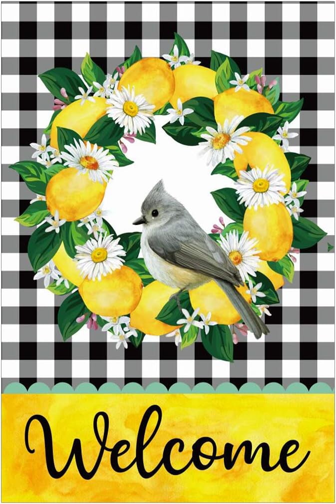 Welcome Lemon Wreath Spring Bird Garden Flag Double Sided 12.5 x 18 ...