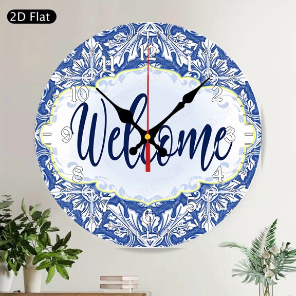 Welcome Lighthouse Nautical Map Round Wall Clock Silent Coastal Home Decor