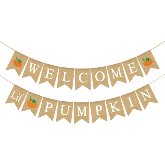 Welcome Lil Pumpkin Orange Pumpkin Burlap Banner, Rustic Jute Pennant Garland for Fall Autumn Baby Shower Little Pumpkin Theme Party Decor Supplies
