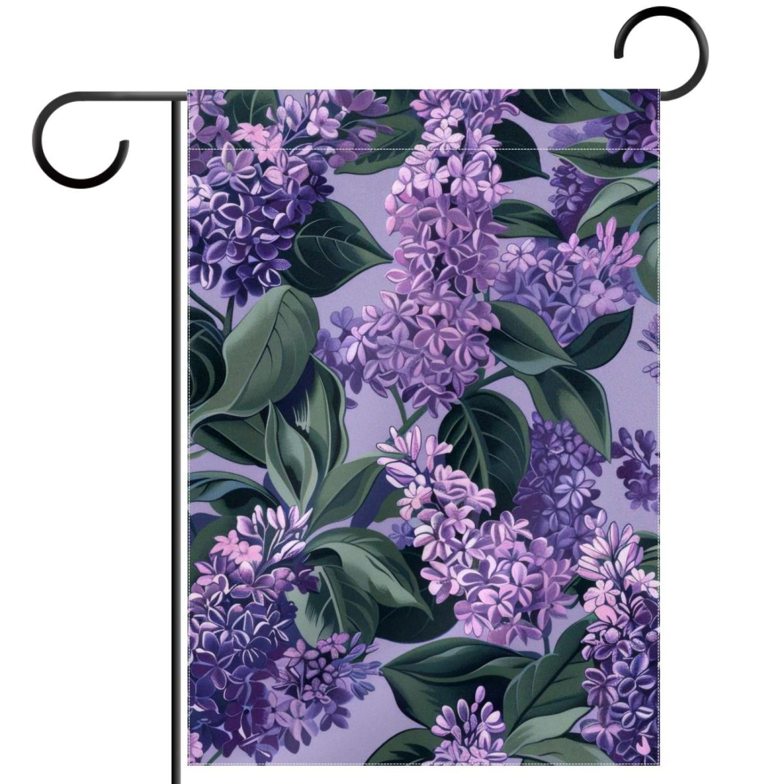 Welcome Lilac Flower Floral Pattern Garden Flag, Vertical Double Sided Small House Flag, Yard Farmhouse Outdoor Deck Veranda Lawn Decor 28x40 Inch