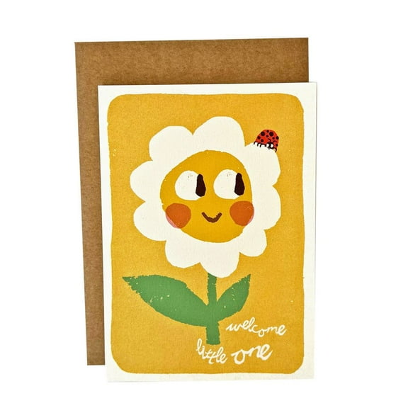 Welcome Little One Card Adorable Flower Design with Ladybug Blank Inside, Perfect for Baby Showers and Newborn Celebrations Envelope Included