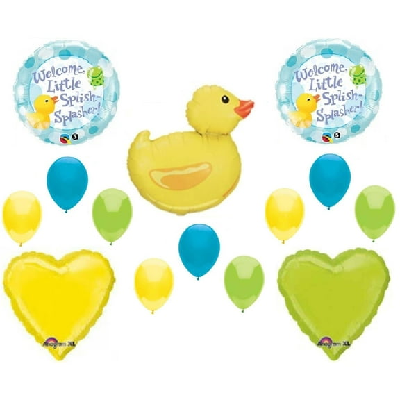 Welcome Little Splish Splasher Rubber Yellow Duck Baby Shower Balloons Decor Set