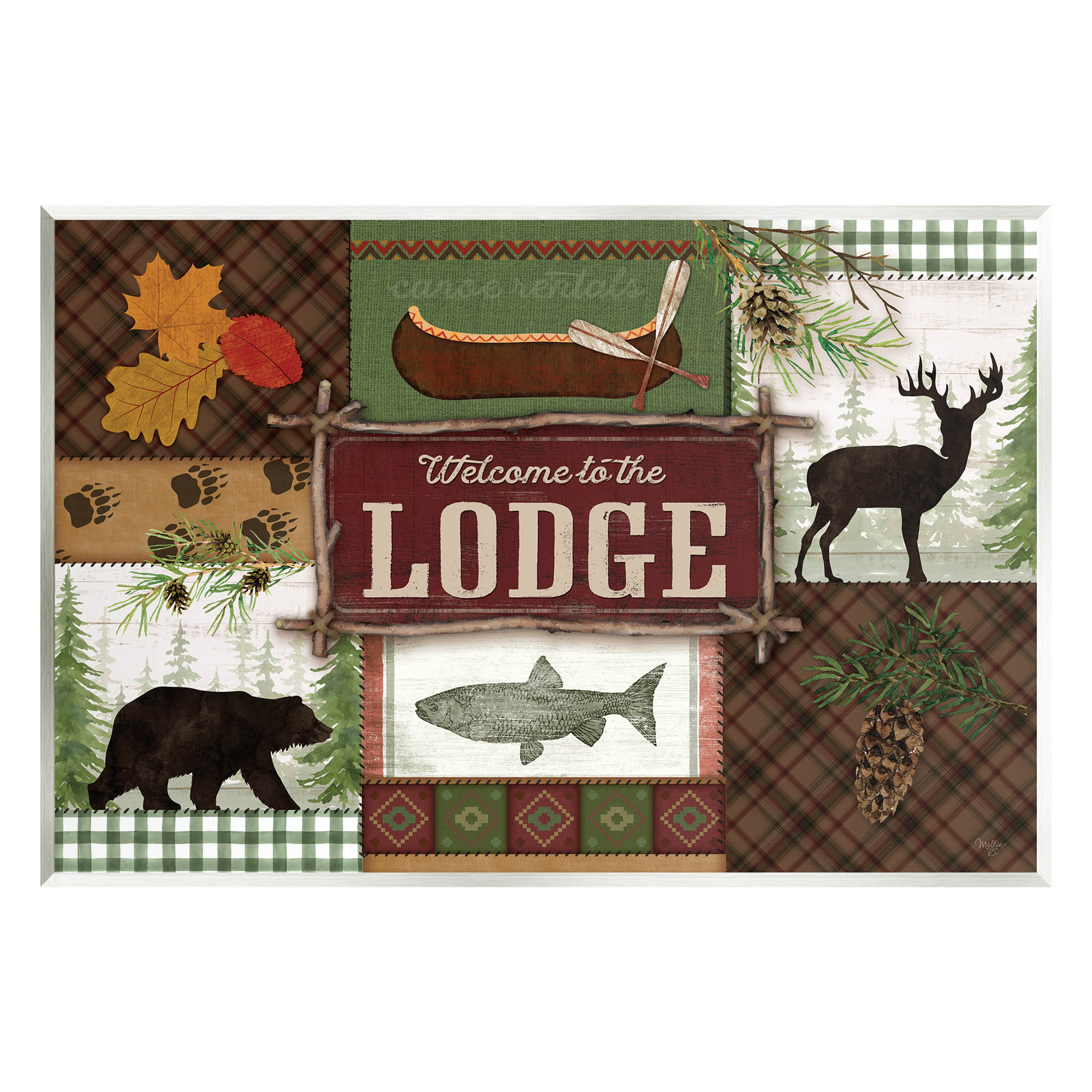 Welcome Lodge Plaid Wildlife Sign Animals & Insects Graphic Art Unframed Art Print Wall Art