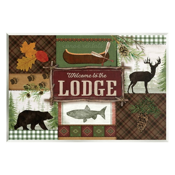 Welcome Lodge Plaid Wildlife Sign Animals & Insects Graphic Art Unframed Art Print Wall Art