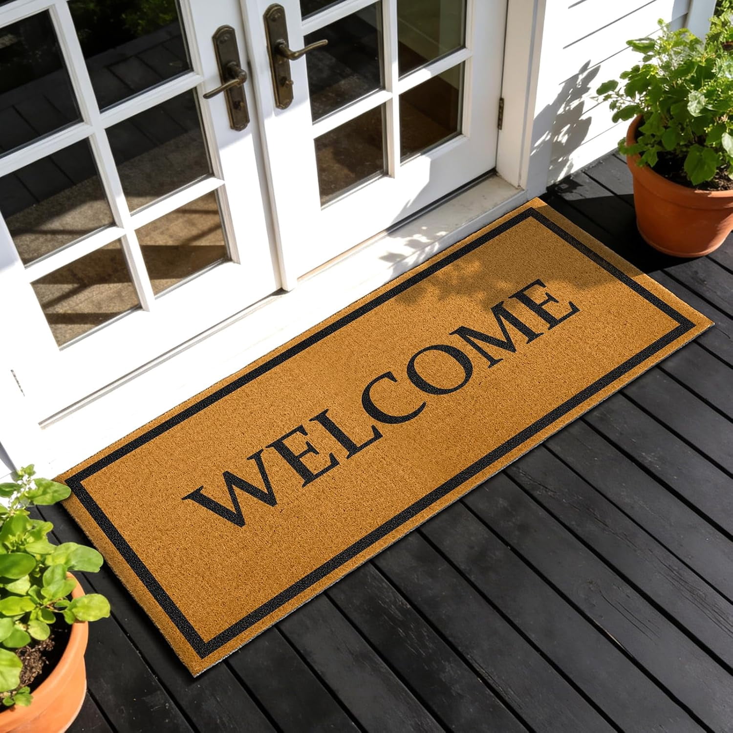 Welcome Long Doormat for Double Door Entrance, 24x59 Inch Heavy Duty Front Porch Rug with Non Slip PVC Backing, Extra Large Decorative Oversized Welcome Mat for Indoor Outdoor Entryway