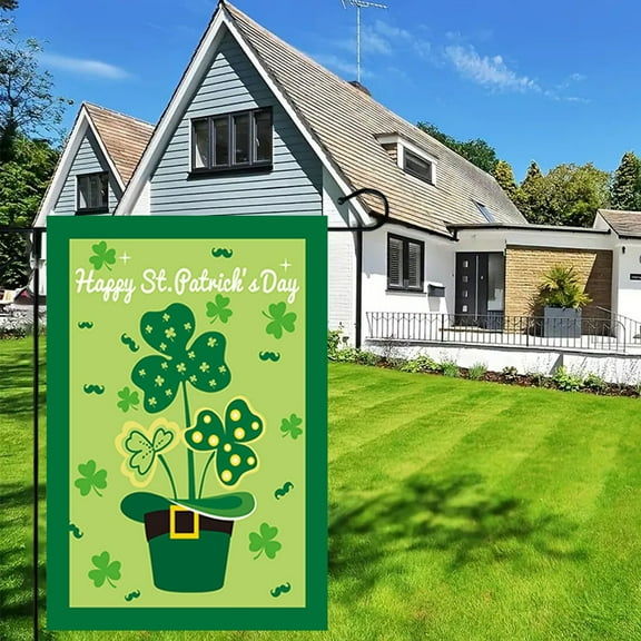 Welcome Lucky Clover St Patricks Day Garden Flag Double Sided , Polka Dot Shamrock Yard Outdoor Flag 12X18 Inch ,Green