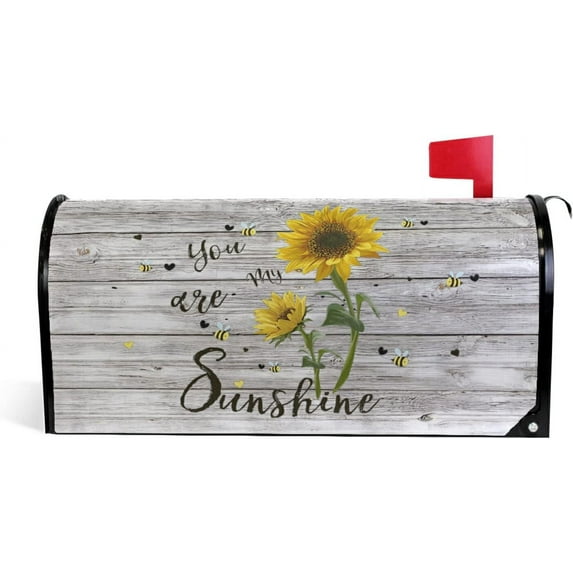 Welcome Mailbox Covers Magnetic Sunflower Wooden You are My Sunshine Post Box Cover Wrapped Oversize 21x18 in for Garden Yard Decor
