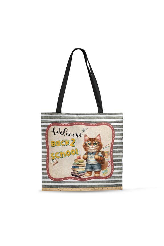 Welcome Maine Coon Back to School Vintage Retro All Over Print 3D Canvas Tote Bag Cat Lover Kitten Owner Gifts Reusable Handbag - 02012