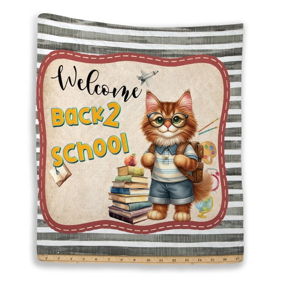 Welcome Maine Coon Back to School Vintage Retro Quilt Blanket Cat Lover Kitten Owner Gifts Cozy Comforter Throw Blanket - 02012