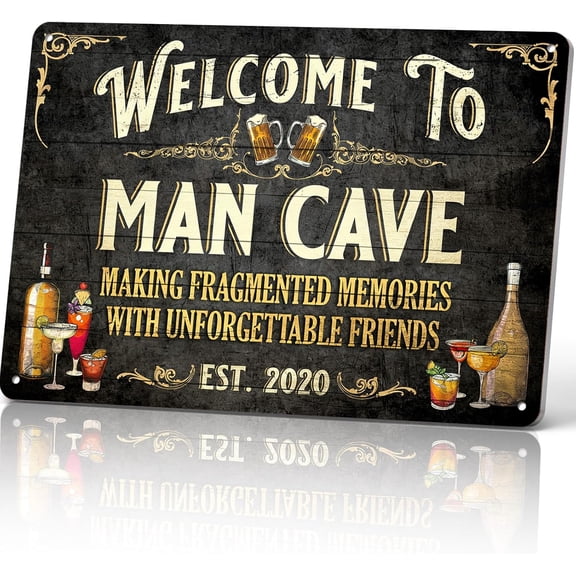 Welcome to Man Cave Est 2020 8x12 Inch Aluminum Metal Sign - Themed Man Cave Decor for Home Bar, Garage, Game Room, Basement - Retro Tin Sign Gift for Guys, Friends & Man Cave Enthusiasts