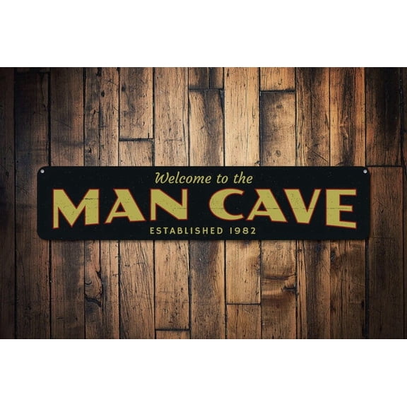 Welcome Man Cave Sign Established Date Sign Custom Est Date Man Cave Decor Metal Man Room Sign - Sign Shop - Size: 16 x 4 Inches