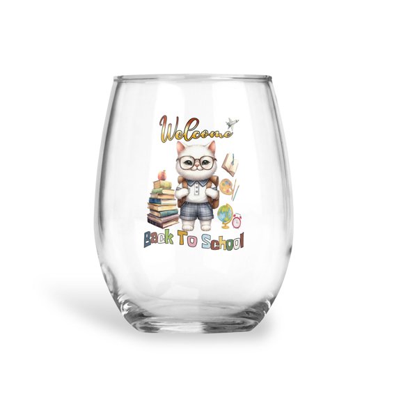 Welcome Manx Back to School Vintage Retro 15oz Stemless Wine Glass Mug Cat Lover Kitten Owner Gifts Wine Glasses Cup - 02012
