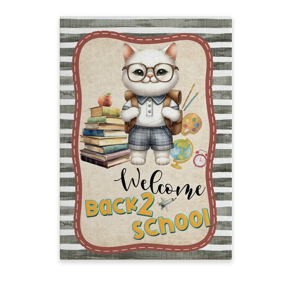 Welcome Manx Back to School Vintage Retro Vertical Matte Canvas Poster Cat Lover Kitten Owner Gifts Wall Art Home Decor - 02012