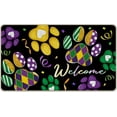 thumbnail image 1 of Welcome Mardi Gras Dog Cat Paw Prints Decorative Front Door Mat, New Orleans Carnival Doormat Indoor Outdoor Non-Slip Floor Entryway Rug, Masquerade Party Home Kitchen Decoration 17x30 Inch, 1 of 1