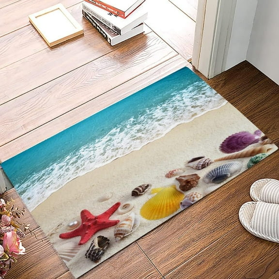 Welcome Mat Coastal Beach Sand Starfish Seashell Nautical Sea Outdoor Entrance Doormat Welcome Mat, Non Slip Front Doormat Rugs for Entryway Bath Mat Rug Floor Mats 17x30 Inch