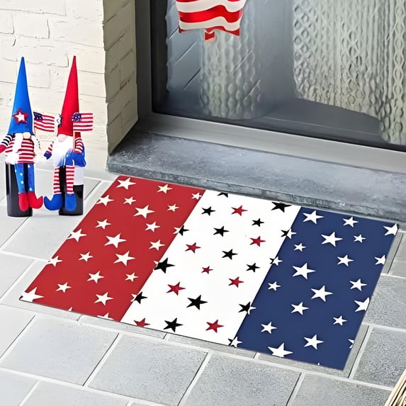 Welcome Mat, Entry Rug, Washable Fabric with USA Flag Festive Print and Anti-Slip Bottom, for Front Porch Decor, Indoor Entrance, Independence Day Household