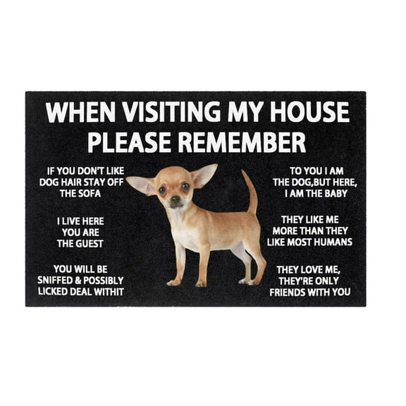 Welcome Mat for Front Door Outdoor Entry When Visiting My House Please Remember Chihuahua Dog Doormat Indoor Non- Rubber Rug Washable Entrance Floor Porch Door Mat for Home Kitchen Bathroom Decor