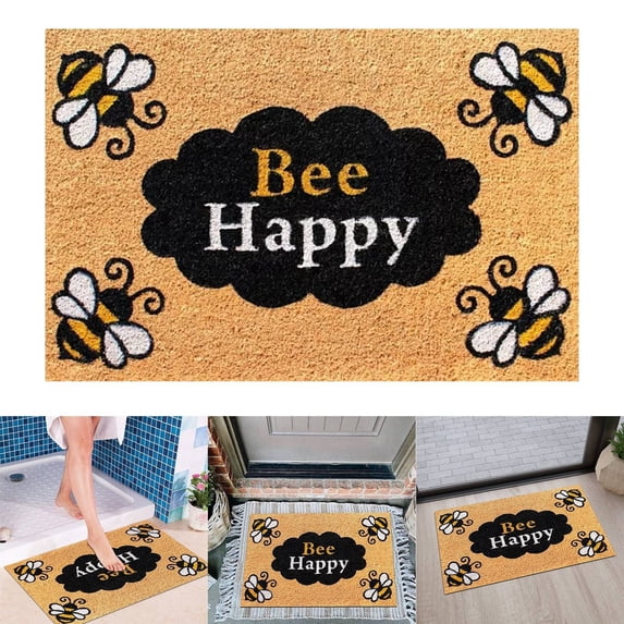 Welcome Mat Front Door Yellow Bee Decor Indoor Outdoor Entryway Doormat, Summer Seasonal Home Kitchen Bath Mat Bumble Bee Decoration, 40x60cm