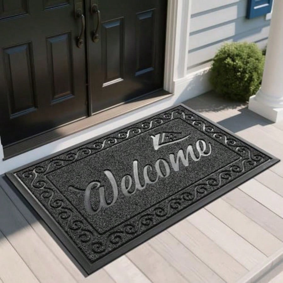 Welcome Mat Heavy Duty Sturdy Door Mats For Home Entrance Outdoor Indoor Front Doormat For Outside Patio Floor Entry Porch Garage Office Waterproof Low Profile 47X32 Inches Black