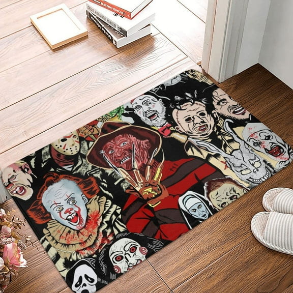 Welcome Mat Indoor Entrance Doormat Horror Movie Characters Front Porch Door Mat Home Decorative Non-slip Absorbent 24x16 Inch