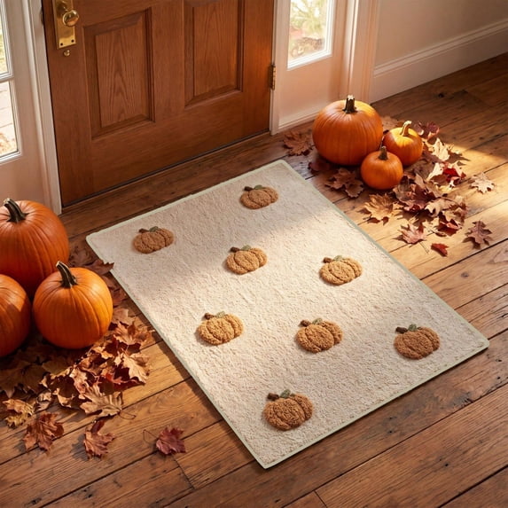 Welcome Mat Pumpkin Front Door Mat Outside Entrance Entryway Rug | Floor Mats Stain Resistant Soft Water Absorption Bath Mat Bathroom Kitchen Rugs Machine Washable Halloween Door Mat 15.7"x23.6"