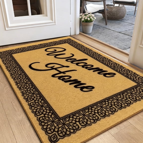 Welcome Mat, Yamaziot 24"x36" Coir Door Mat for Inside Outside, Outdoor Non Slip Utility Front Doormat Entryway Rug, Dirt Trapper, All-Season, Brown