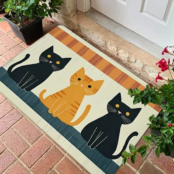 Welcome Mat for Entryway,Adorable Playful Cat Non Slip Door Mat, Decorative Doormat for Patio,Bathroom,Bedroom Indoor/Outdoor Use