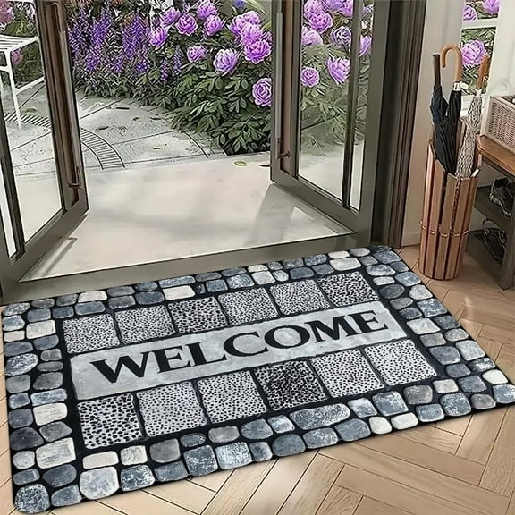 Welcome Mat for Entryway,Monochrome Welcome Stone Non Slip Door Mat, Decorative Doormat for Patio,Bathroom,Bedroom Indoor/Outdoor Use